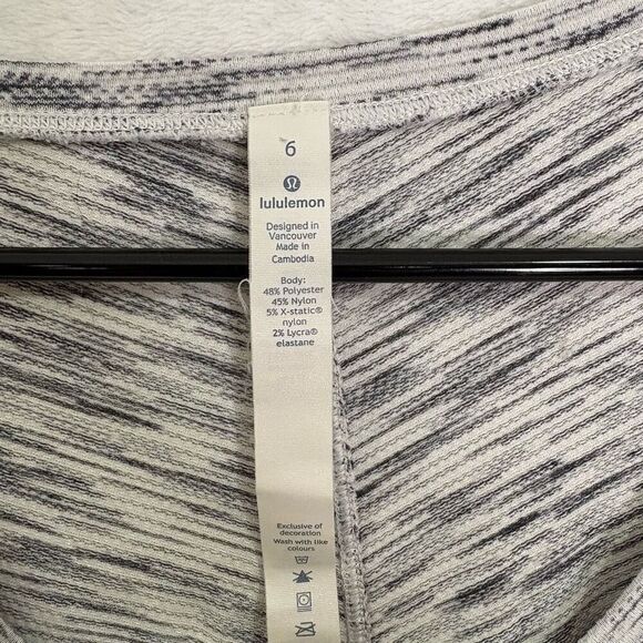 Lululemon Women's Heathered Striped Grey Scoop Neck Workout Long Sleeve Top Size - Picture 4 of 9